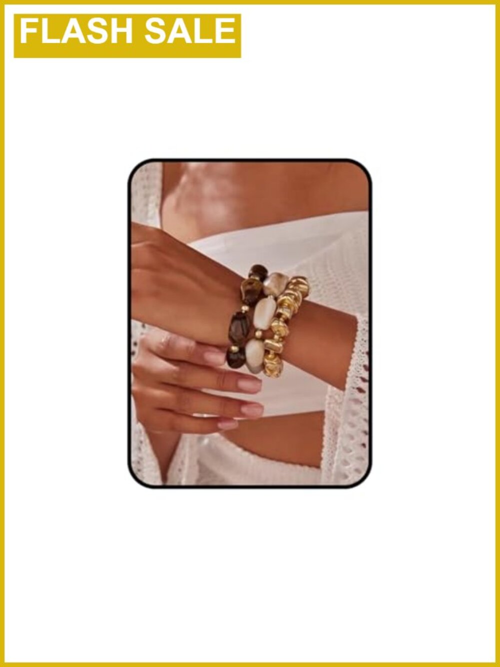 3Pc Gold Stackable Stretch Bracelets Boho Western Vintage Jade Beaded